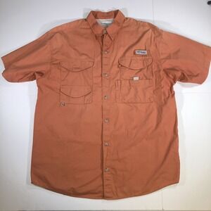 Columbia PFG Bahama Shirt Mens L Orange Short Sleeve Fishing Omni-Shade Vented